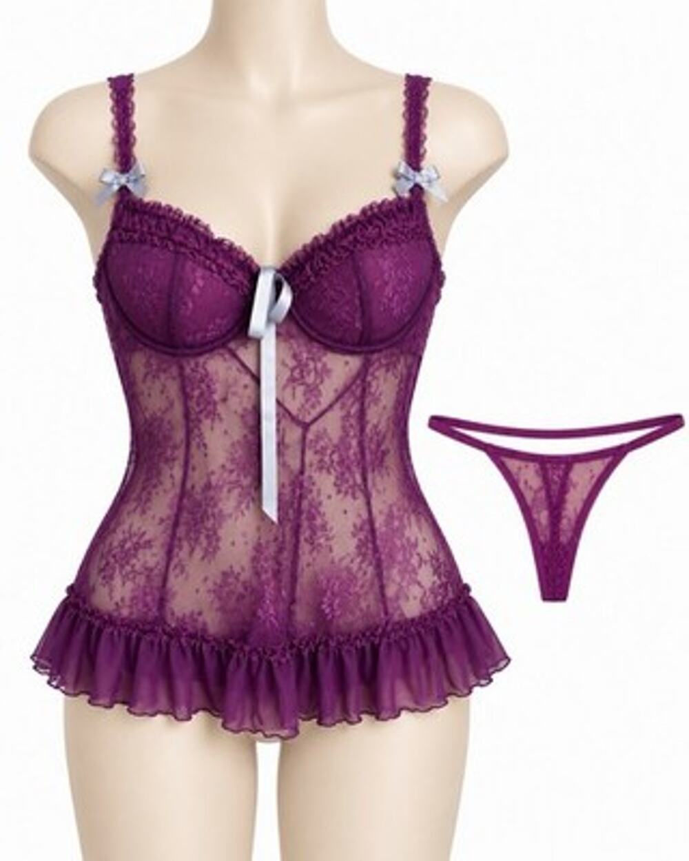Y2K Frederick's of Hollywood Purple Lace Babydoll Thong Set Small NWOT Lingerie